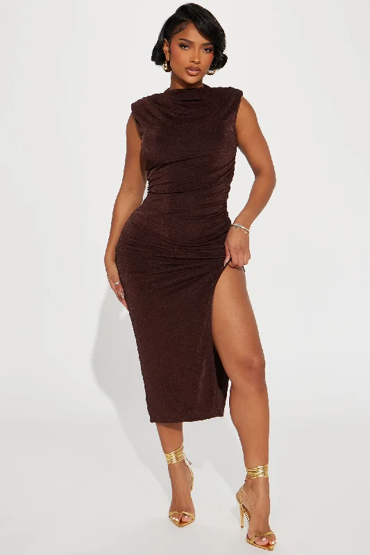 Alice Ruched Midi Dress - Chocolate