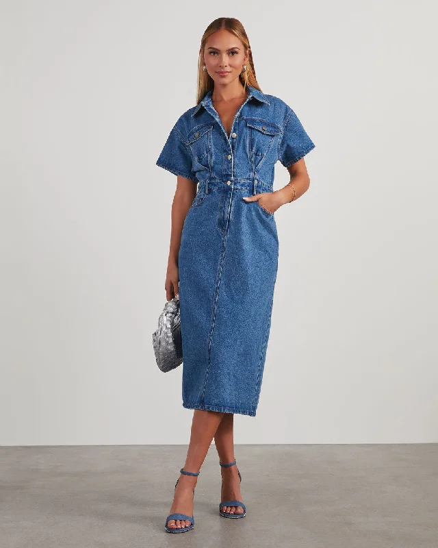 Beckford Collared Denim Midi Dress