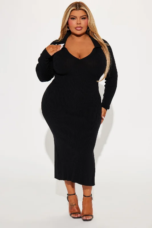 Corporate Comfort Sweater Midi Dress - Black