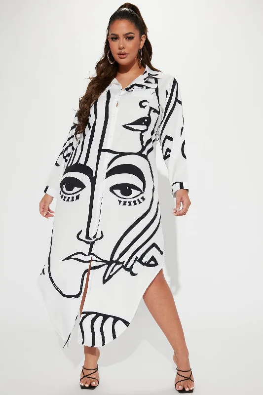 Eyes On You Midi Shirt Dress - White/Black