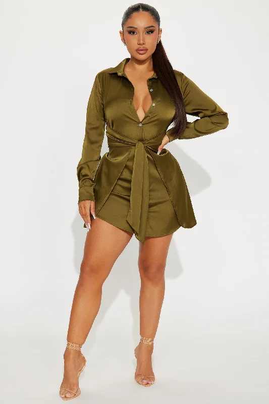 Jennifer Satin Mini Dress - Olive