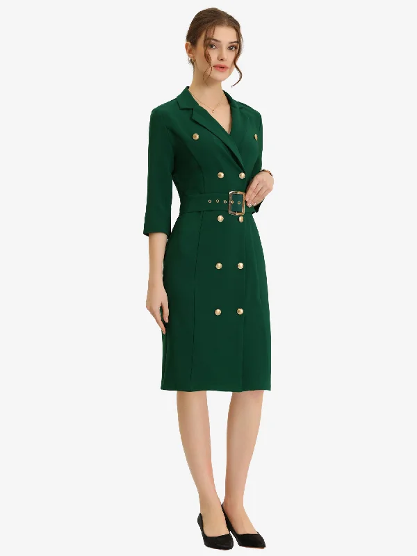 Double Breasted Business Belted Work Blazer Suit Dress