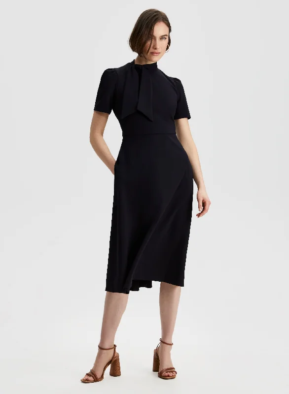 Puff Sleeve Tie Neck Dress