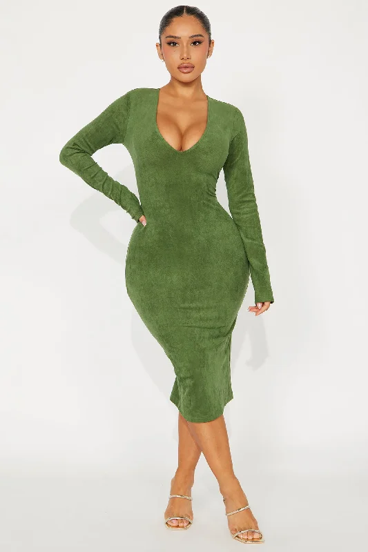 Sonya Suede Midi Dress - Green