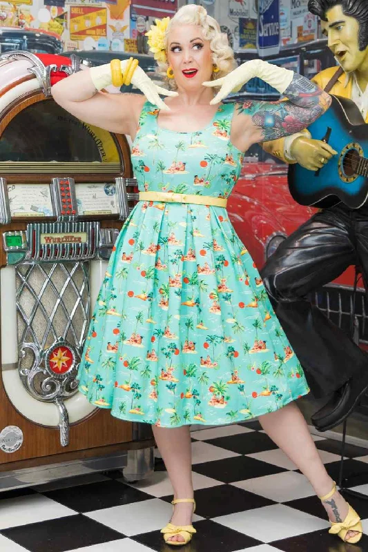 Amanda Turquoise Sunset Pinup Couple Swing Dress