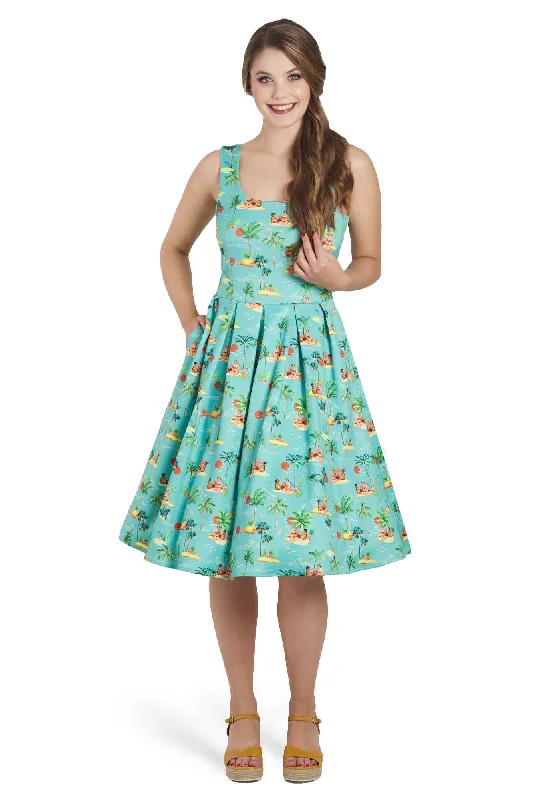 Amanda Turquoise Sunset Pinup Couple Swing Dress