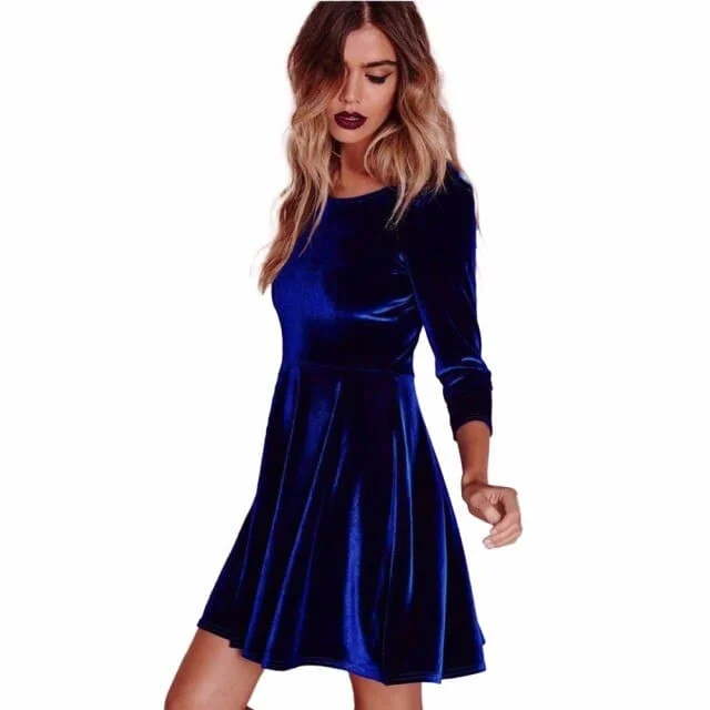 DressBetty - Large Size Xl Women Dress O-neck Lanterm Sleeve Slim Night Solid Party Short Dress High Waist Women Long Dresses