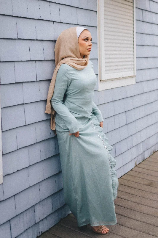 Lia Ruffle Maxi Dress - Mint Blue