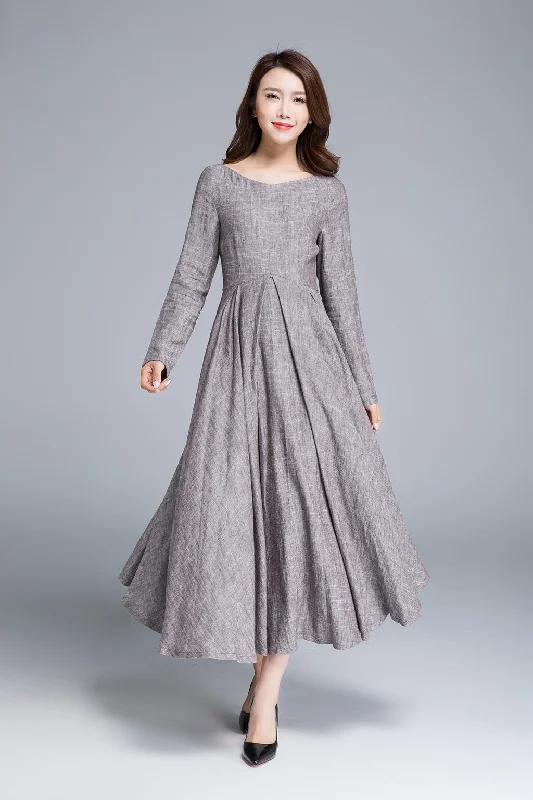 linen dress, pleated dress, women dresses, long dress 1652