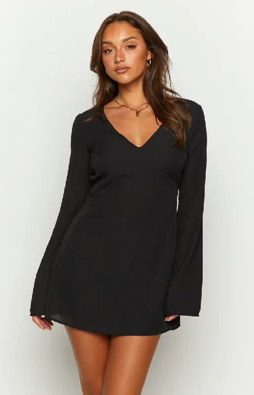 Rowan Long Sleeve Black Mini Dress