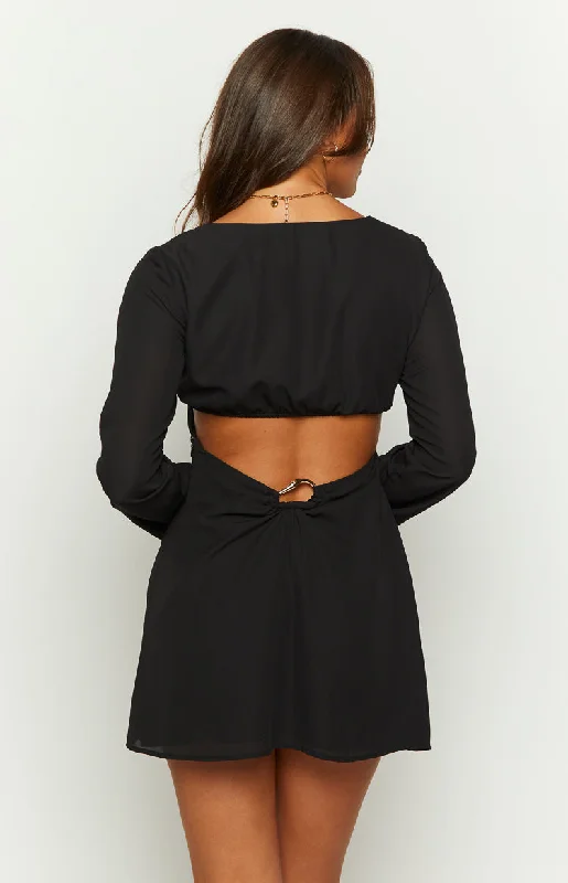 Rowan Long Sleeve Black Mini Dress