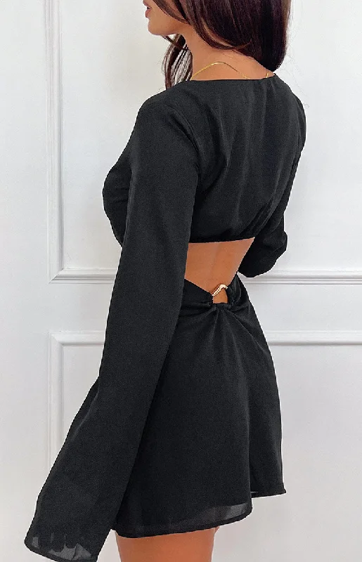 Rowan Long Sleeve Black Mini Dress