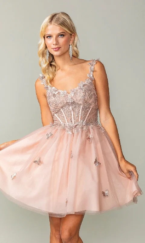 Rose Gold Short Butterfly Homecoming Dress 3367