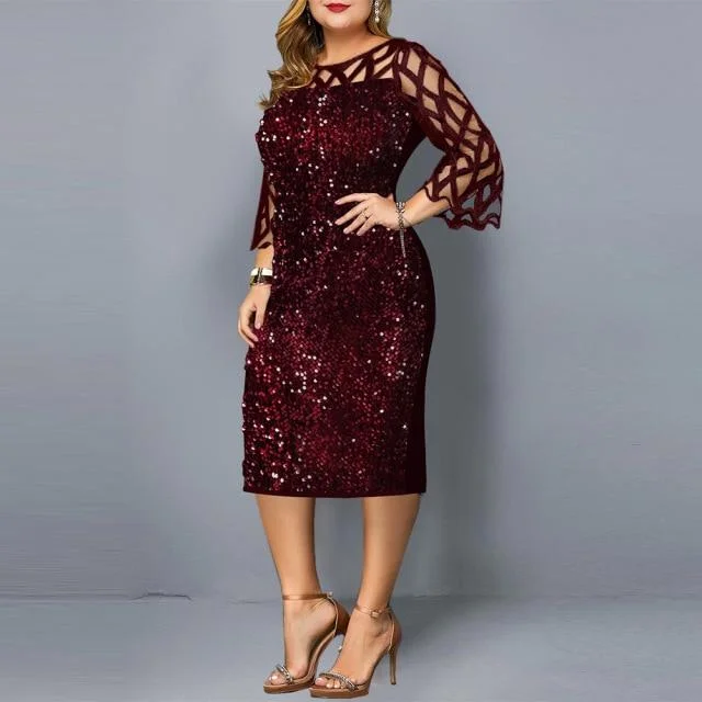 Elegant Sequin Mesh Women Casual Dresses