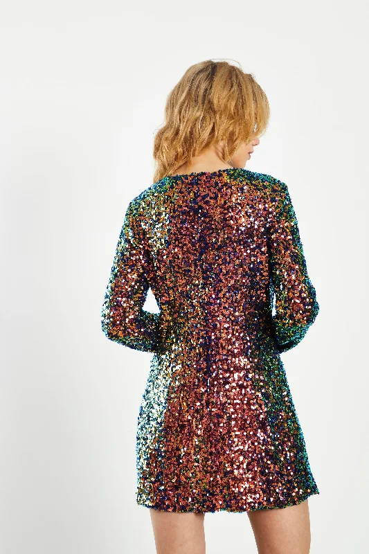 Glamorous Dark Iridescent Sequin Fitted Mini Dress