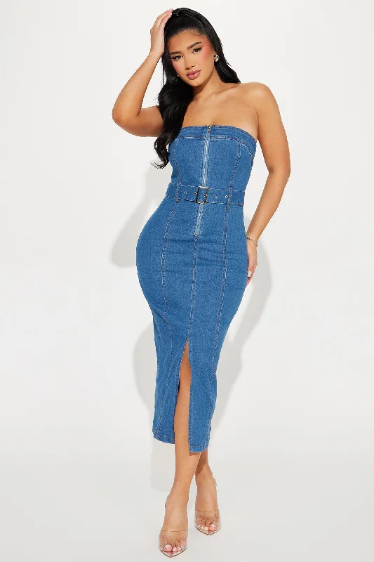 Luna Denim Midi Dress - Medium Wash