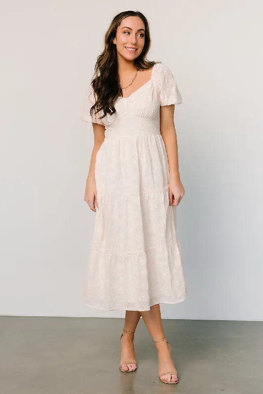 Mildred Embroidered Midi Dress | Vintage Cream