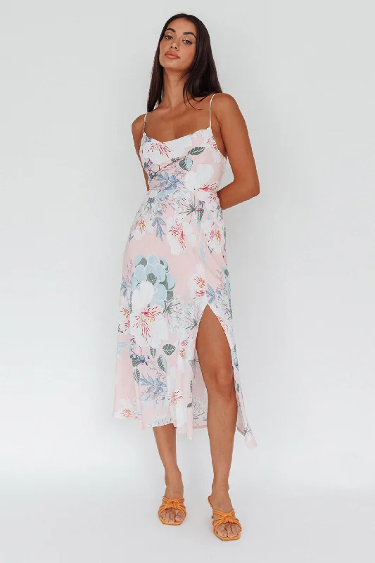 Suki Front Split Midi Dress Lily Light Pink