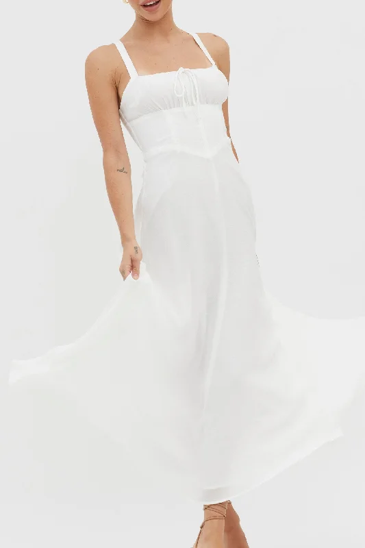 Sweet Pea Tied Bust A-Line Midi Dress White