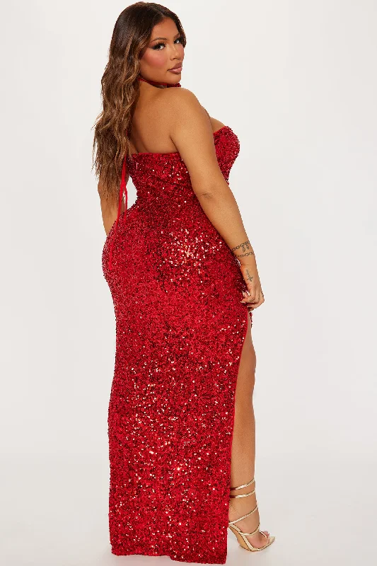 Valentina Sequin Maxi Dress - Red