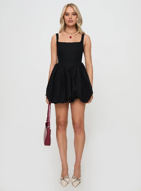 Alcott Bubble Hem Mini Dress Black