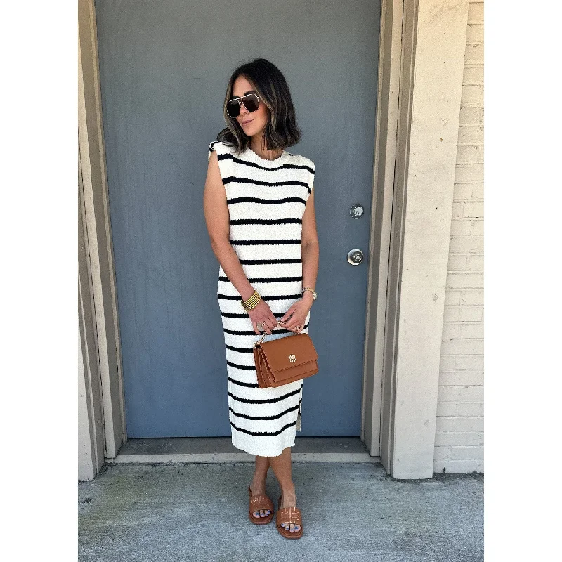 Creighton Cream and Black Stripe Knit Maxi Dress