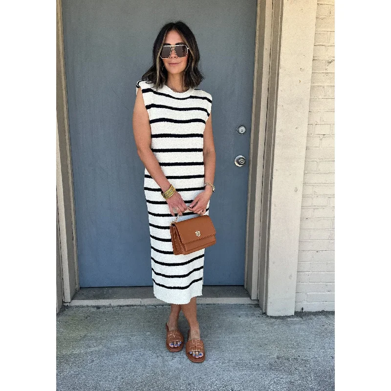 Creighton Cream and Black Stripe Knit Maxi Dress