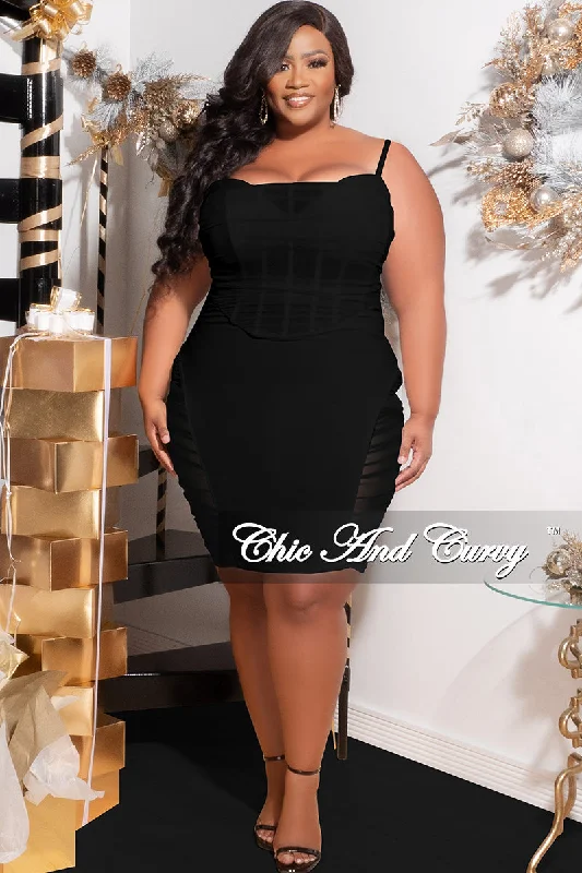 Final Sale Plus Size Sleeveless Midi Dress with Mesh Sides in Black