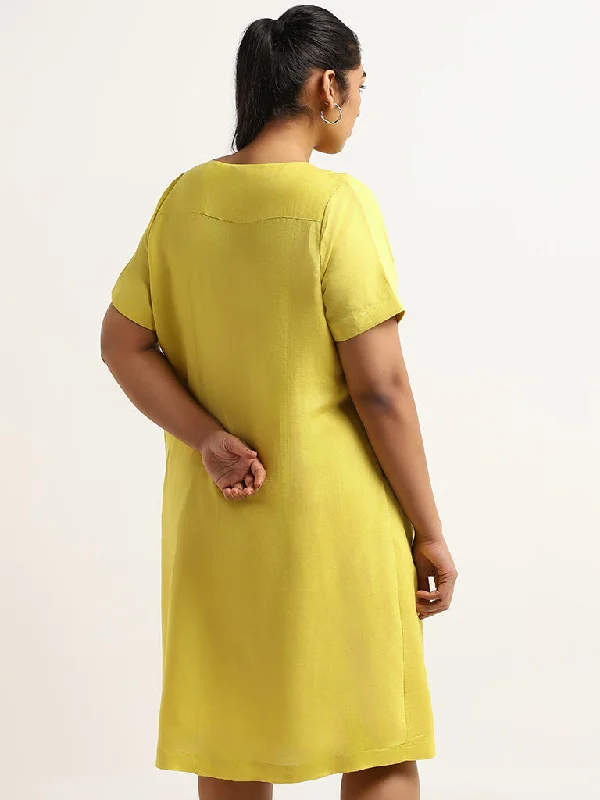 Gia Yellow Knee-Length Blended Linen A-Line Dress