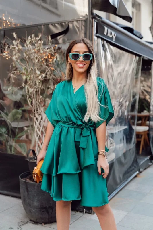 Green Satin Tiered Dress REF : 2MVSURJMWZ