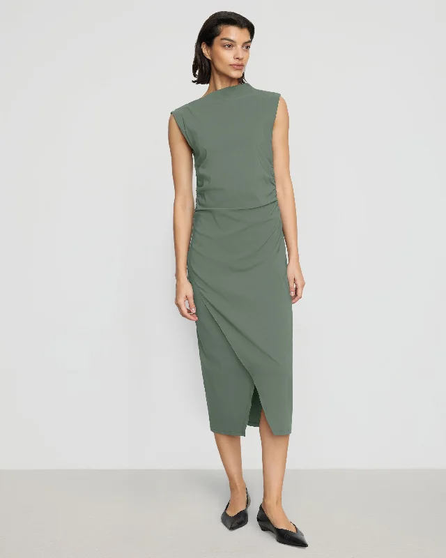 Manon Asymmetric-Neck Ruched Dress