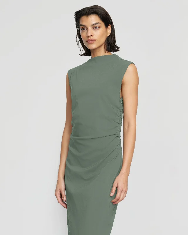 Manon Asymmetric-Neck Ruched Dress