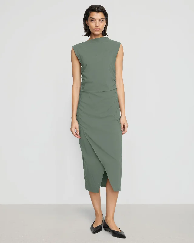 Manon Asymmetric-Neck Ruched Dress