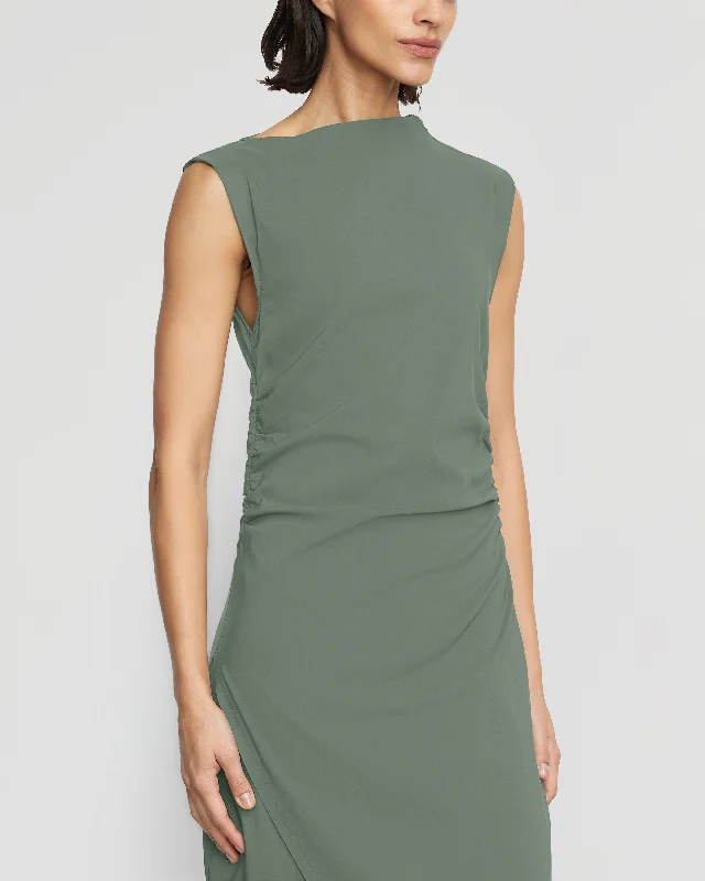 Manon Asymmetric-Neck Ruched Dress