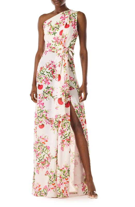 One Shoulder Floral Gown