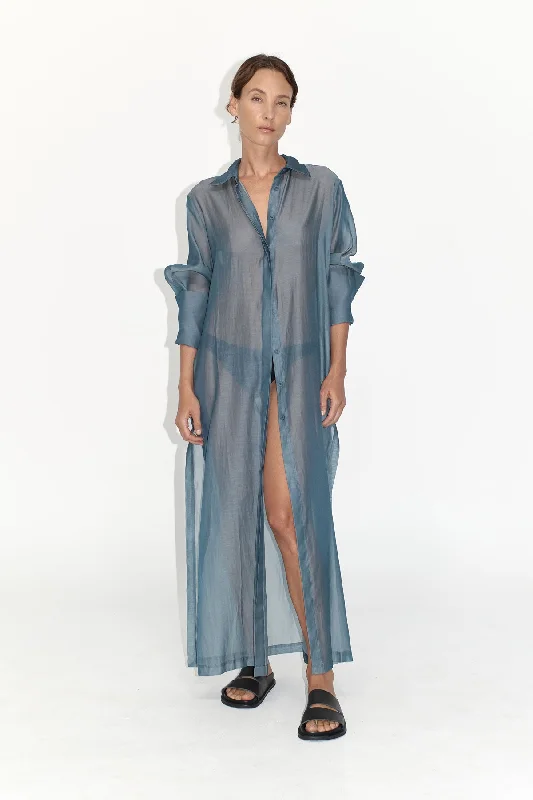 Sheer Shirt Dress - Slate