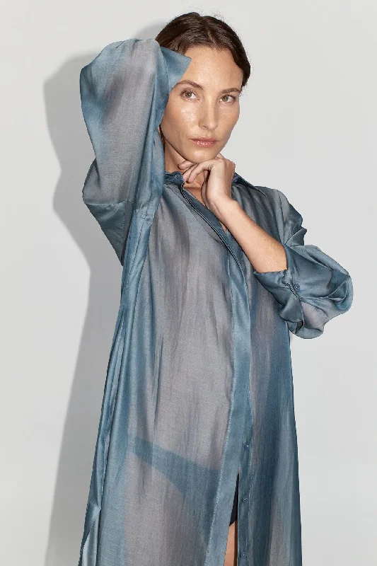 Sheer Shirt Dress - Slate