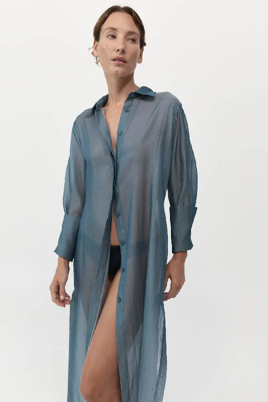 Sheer Shirt Dress - Slate