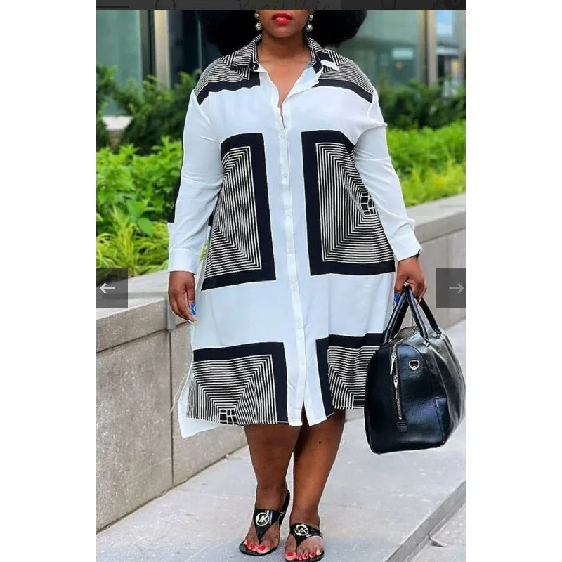 Square Abstract Print Plus-size Shirt Dress