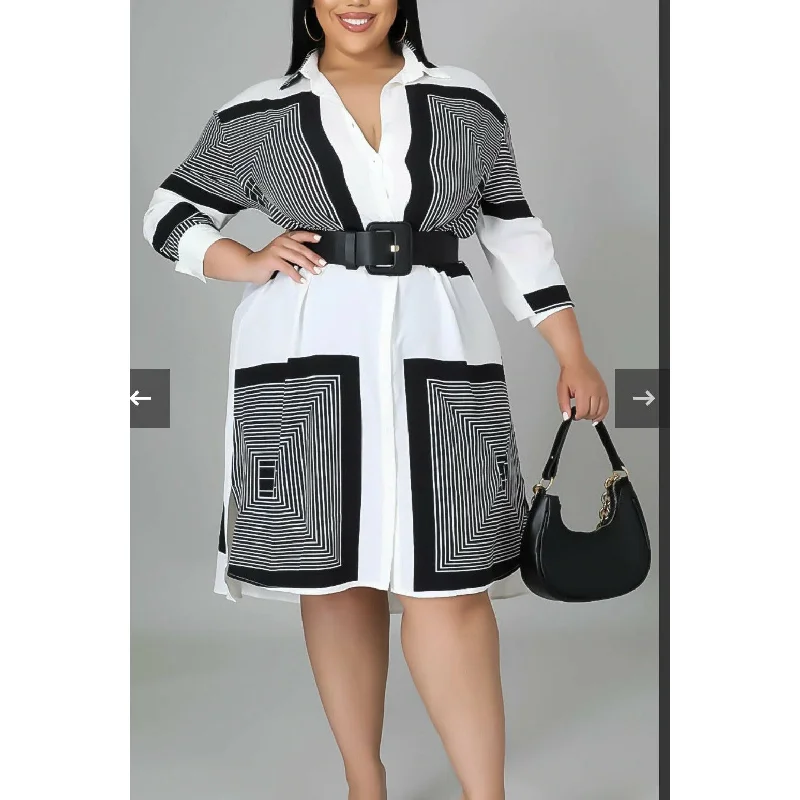 Square Abstract Print Plus-size Shirt Dress