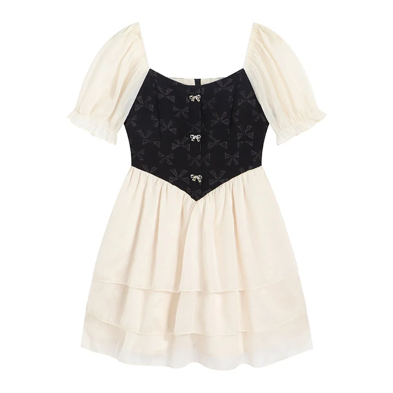 Women's Korean Style Puff Sleeved Bowknot Dress