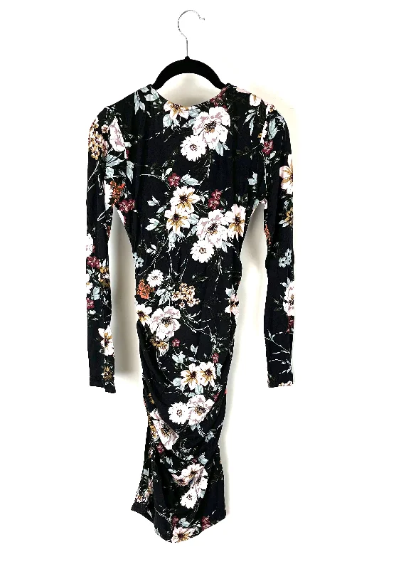 Long Sleeve Black Floral Print Dress - Extra Extra Small, Extra Small and Small