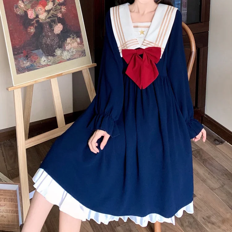 Japanese large size navy dress yv31429