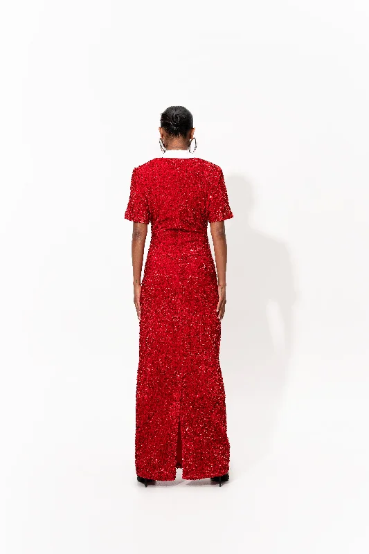 DAYA Sequin Maxi Dress in RUBY