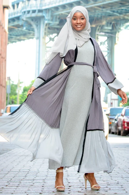 Gray Ruffle Open Front Abaya-CLEARANCE