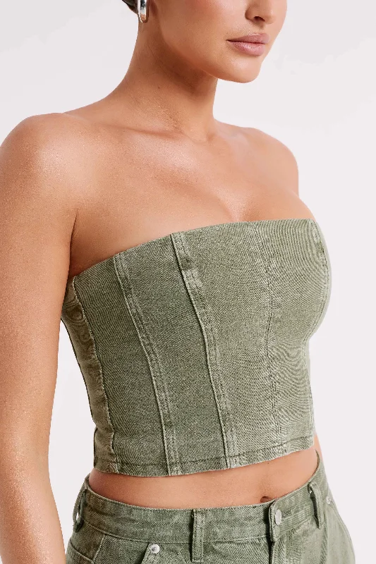 Jordana Denim Tube Top - Khaki