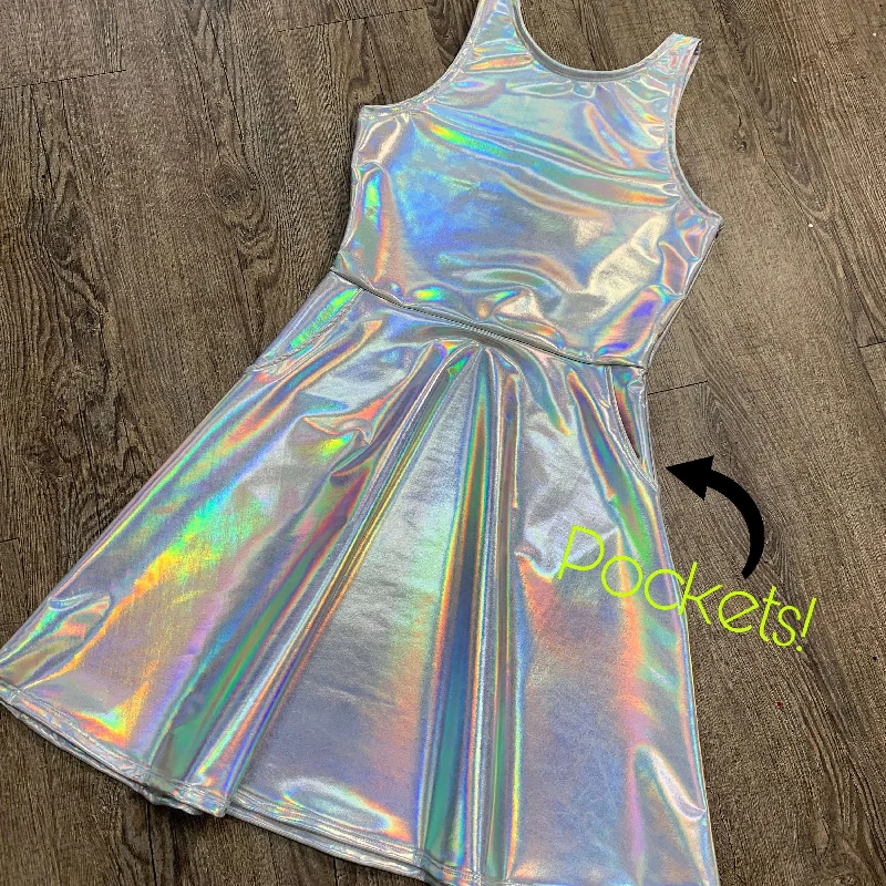 Opal Holographic A-line Mini Dress w/Pockets