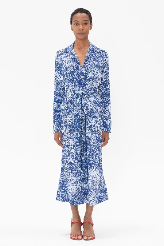 Vanessa Dress In Printed Viscose Crepe, Cobalt