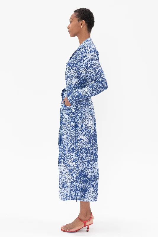 Vanessa Dress In Printed Viscose Crepe, Cobalt