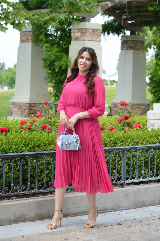 Zina Fuchsia PinkMidi Dress